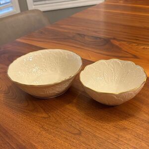 Vintage Lenox Greenfield Collection Bowl Set embossed leaf pattern 24k gold trim